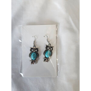 Owl Dangle Earrings One Size Silver Turquoise